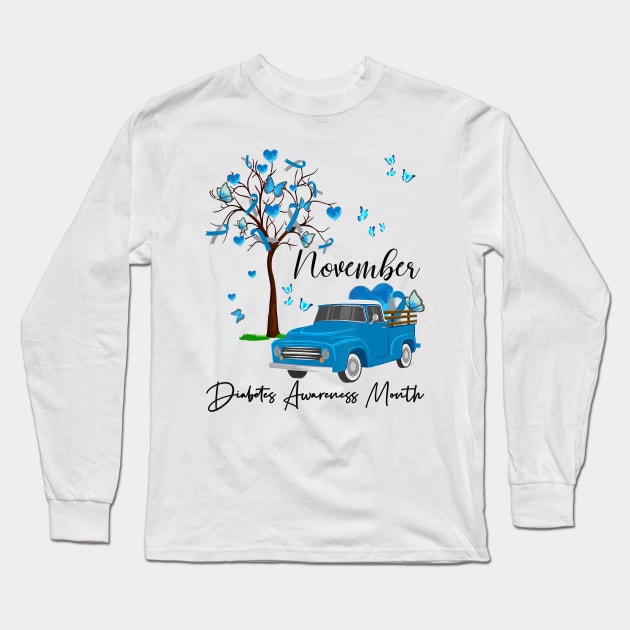 Diabetes awareness Pumpkin Truck November We Wear Blue Diabetes Gift Long Sleeve T-Shirt by thuylinh8